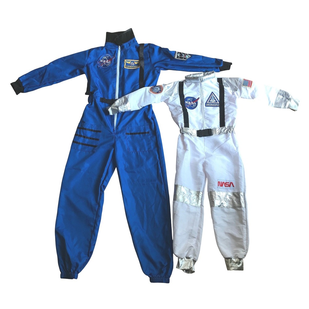 NASA Astronaut Costume Set 2 Kids Blue Commander White Flight Suit Spooktacular